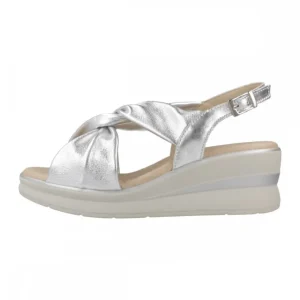 Calzaro Sandalias | Sandalia Mujer Cuña Alta Pintada 5611 Tubulares Entrelazados Plata. Dorado..