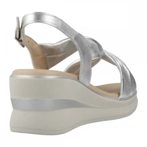 Calzaro Sandalias | Sandalia Mujer Cuña Alta Pintada 5611 Tubulares Entrelazados Plata. Dorado..