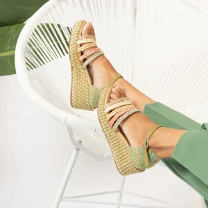 Calzaro Sandalias | Sandalia Mujer Pala 5234 con Cinco Trenzas Verde.