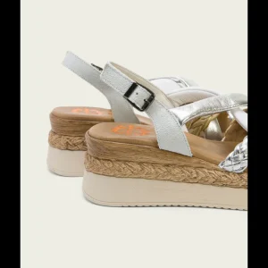 Calzaro Sandalias | Sandalia Piel Cuña 3033 Blanco Plata Flavia.