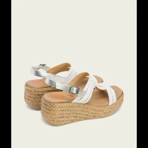 Calzaro Sandalias | Sandalia Piel Cuña 3036 Plata Blanco Gala.