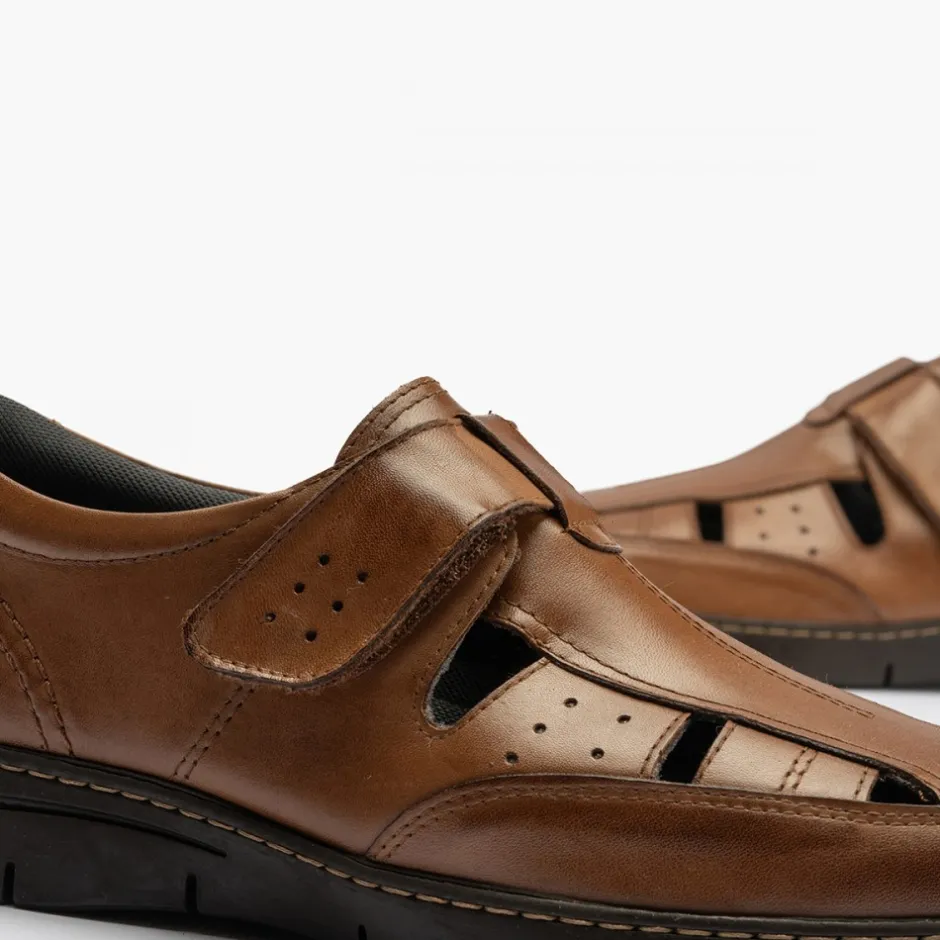 sandalia_piel_hombre__mar_3.webp Calzaro Sandalias | Sandalia Piel Hombre 4030 Marrón Claro Velcro