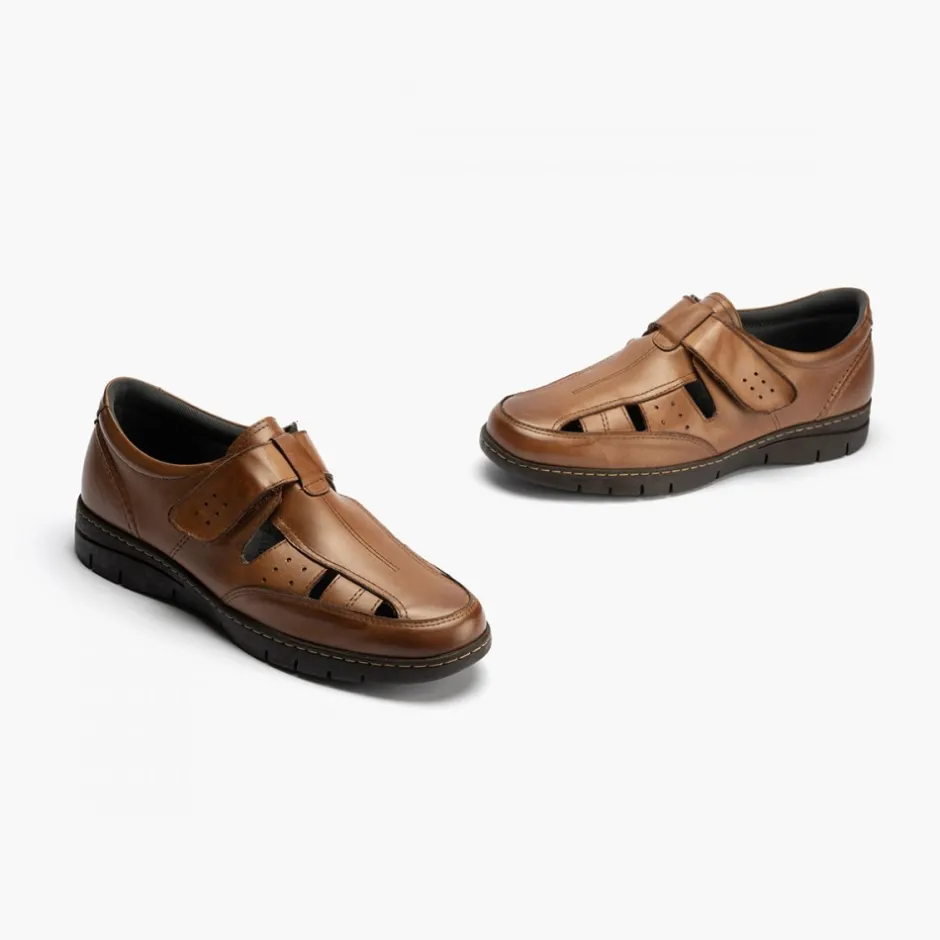 sandalia_piel_hombre__mar_6.webp Calzaro Sandalias | Sandalia Piel Hombre 4030 Marrón Claro Velcro