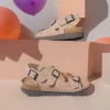 Calzaro Sandalias Bios | Sandalia Plana 7112 Beige 3 Hebillas.