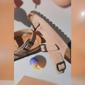 Calzaro Sandalias Bios | Sandalia Plana 7112 Beige 3 Hebillas.