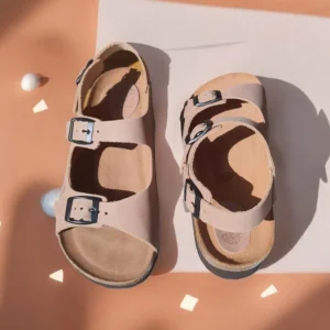 Calzaro Sandalias Bios | Sandalia Plana 7112 Beige 3 Hebillas.