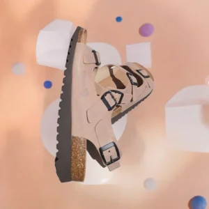Calzaro Sandalias Bios | Sandalia Plana 7112 Beige 3 Hebillas.