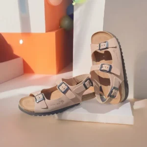 Calzaro Sandalias Bios | Sandalia Plana 7112 Beige 3 Hebillas.