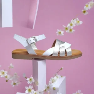 Calzaro Sandalias | Sandalia Plana 4238 Tiras Blanco Plata