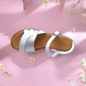 Calzaro Sandalias | Sandalia Plana 4238 Tiras Blanco Plata