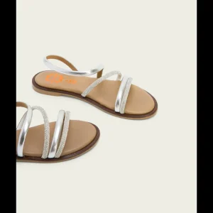 Calzaro Sandalias | Sandalia Plana con Brillantes 3010 Piel Plata Cara.