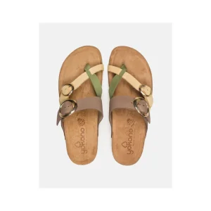 Calzaro Sandalias Bios | Sandalia Plana Jerba 122 Amarillo, Verde-Oliva y Marrón.