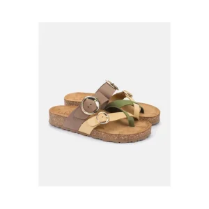 Calzaro Sandalias Bios | Sandalia Plana Jerba 122 Amarillo, Verde-Oliva y Marrón.