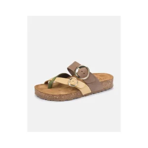 Calzaro Sandalias Bios | Sandalia Plana Jerba 122 Amarillo, Verde-Oliva y Marrón.
