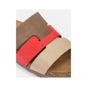 Calzaro Sandalias Bios | Sandalia Plana Jerba 116 Coral Rojo, Taupe y Marrón.