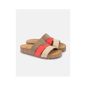 Calzaro Sandalias Bios | Sandalia Plana Jerba 116 Coral Rojo, Taupe y Marrón.