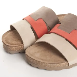 Calzaro Sandalias Bios | Sandalia Plana Jerba 116 Coral Rojo, Taupe y Marrón.