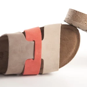 Calzaro Sandalias Bios | Sandalia Plana Jerba 116 Coral Rojo, Taupe y Marrón.