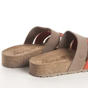 Calzaro Sandalias Bios | Sandalia Plana Jerba 116 Coral Rojo, Taupe y Marrón.