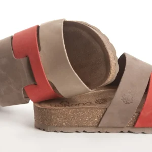 Calzaro Sandalias Bios | Sandalia Plana Jerba 116 Coral Rojo, Taupe y Marrón.