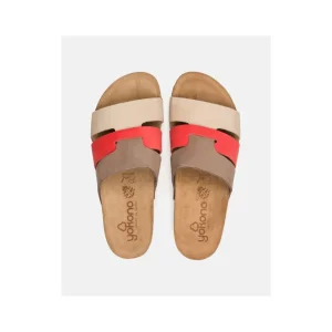 Calzaro Sandalias Bios | Sandalia Plana Jerba 116 Coral Rojo, Taupe y Marrón.