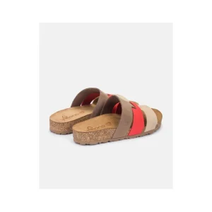 Calzaro Sandalias Bios | Sandalia Plana Jerba 116 Coral Rojo, Taupe y Marrón.