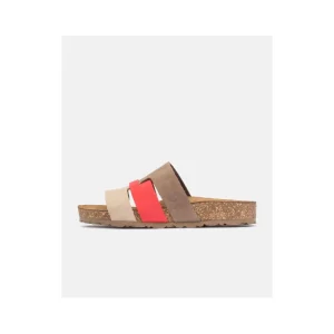 Calzaro Sandalias Bios | Sandalia Plana Jerba 116 Coral Rojo, Taupe y Marrón.