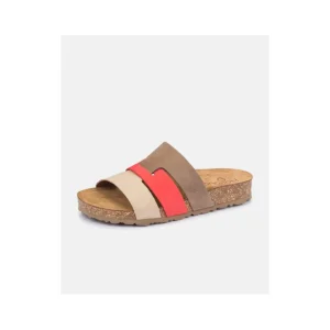 Calzaro Sandalias Bios | Sandalia Plana Jerba 116 Coral Rojo, Taupe y Marrón.
