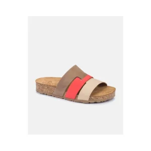 Calzaro Sandalias Bios | Sandalia Plana Jerba 116 Coral Rojo, Taupe y Marrón.