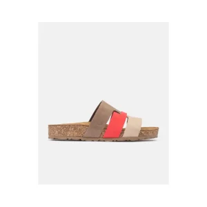 Calzaro Sandalias Bios | Sandalia Plana Jerba 116 Coral Rojo, Taupe y Marrón.