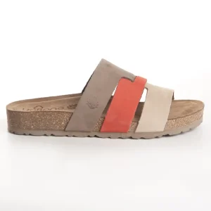 Calzaro Sandalias Bios | Sandalia Plana Jerba 116 Coral Rojo, Taupe y Marrón.