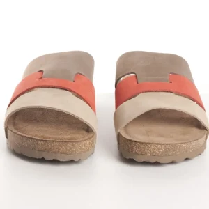 Calzaro Sandalias Bios | Sandalia Plana Jerba 116 Coral Rojo, Taupe y Marrón.