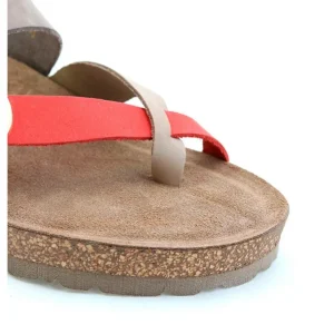 Calzaro Sandalias Bios | Sandalia Plana Jerba 122 Rojo Coral, Taupe y Marrón.