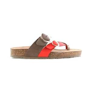 Calzaro Sandalias Bios | Sandalia Plana Jerba 122 Rojo Coral, Taupe y Marrón.