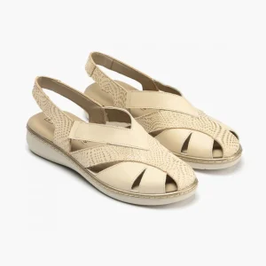 Calzaro Sandalias | Sandalia Plana Mujer 5583 Punta Cerrada Crema Beige.