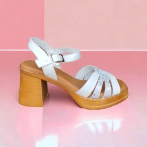 Calzaro Sandalias | Sandalia Tacón Ancho Alto 2868 Blanco