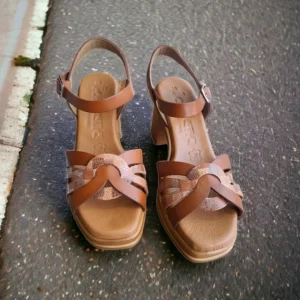 Calzaro Sandalias | Sandalia Tacón Ancho Alto 2868 Cuero