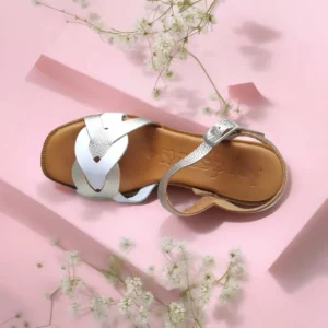Calzaro Sandalias | Sandalia Tacón Ancho Alto 4177 Blanco y Oro