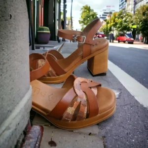 Calzaro Sandalias | Sandalia Tacón Ancho Alto 2868 Cuero