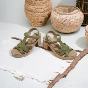 Calzaro Sandalias | Sandalia Tacón Ancho y Plataforma 32403 Kaki Verde Militar