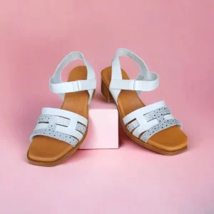 Calzaro Sandalias | Sandalia Tacón Medio 3747 Blanco y Multicolor
