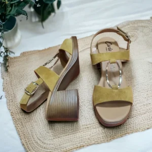 Calzaro Sandalias | Sandalia Tacón Medio 68538 Mostaza