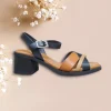 Calzaro Sandalias | Sandalia Tacón Medio 4162 Negro, Cuero y Kaki.