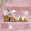 Calzaro Sandalias | Sandalia Tacón Medio 4178 Taupe Crema y Marrón.