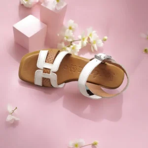 Calzaro Sandalias | Sandalia Tacón Medio 4178 Taupe Crema y Marrón.