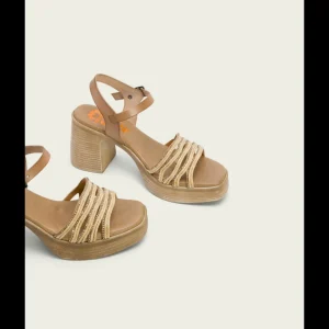 Calzaro Sandalias | Sandalia Tacón Piel 3055 y Textil Taupe Natural Ilka .