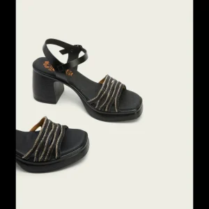 Calzaro Sandalias | Sandalia Tacón Piel 3055 y Textil Negro Ilka .