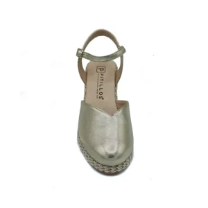 Calzaro Sandalias | Sandalia Valenciana Alta 5571 Hueco Pico Laminado Oro Platino.