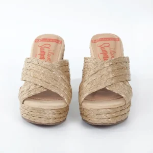 Calzaro Zuecos | Alpargatas | Sandalia zueco tacón ancho esparto 327 beige