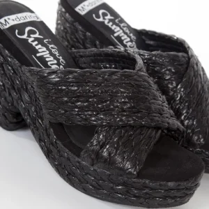 Calzaro Zuecos | Alpargatas | Sandalia zueco tacón ancho esparto 327 negro
